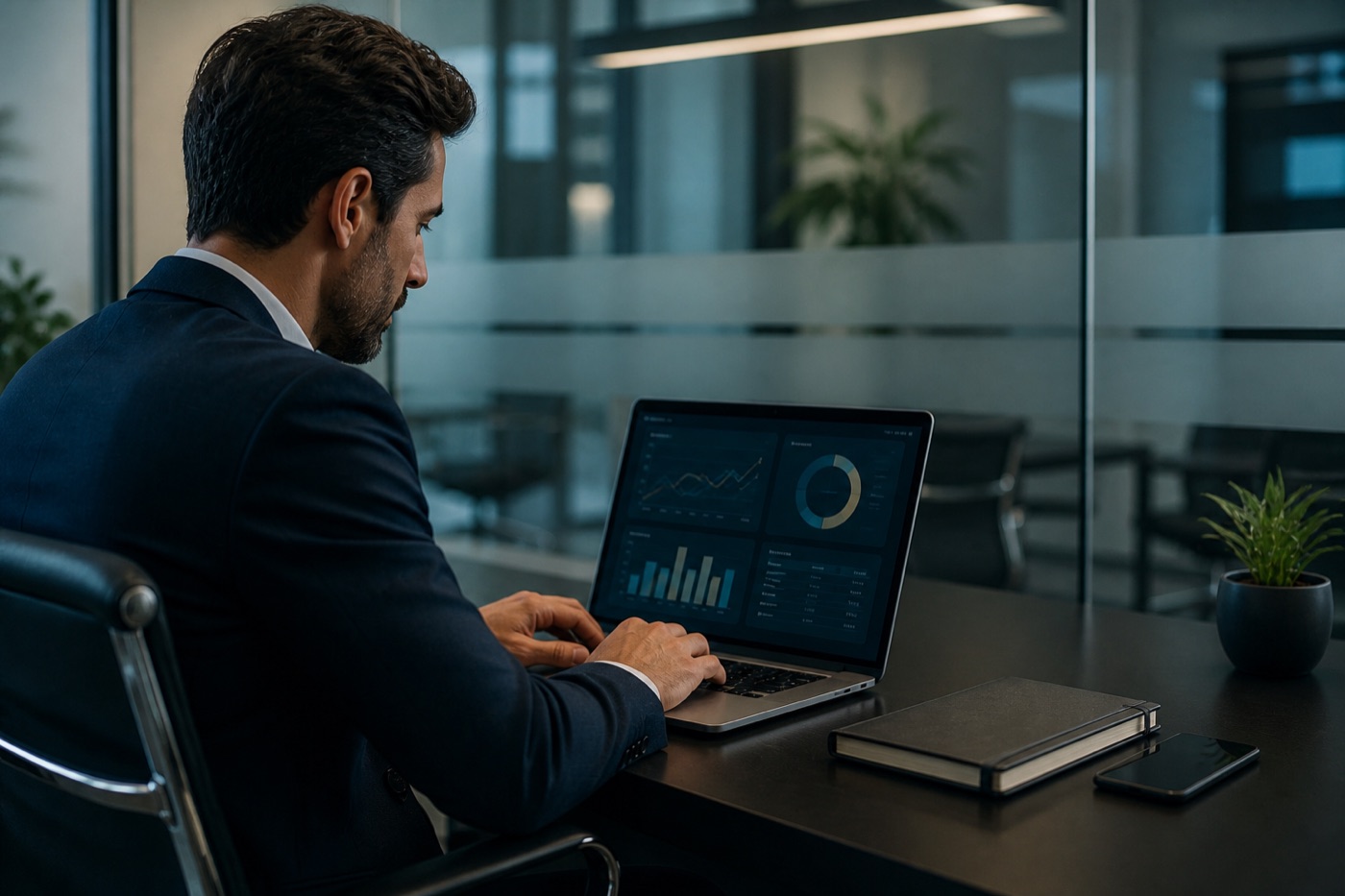 Professionista che consulta dati finanziari riservati in ufficio